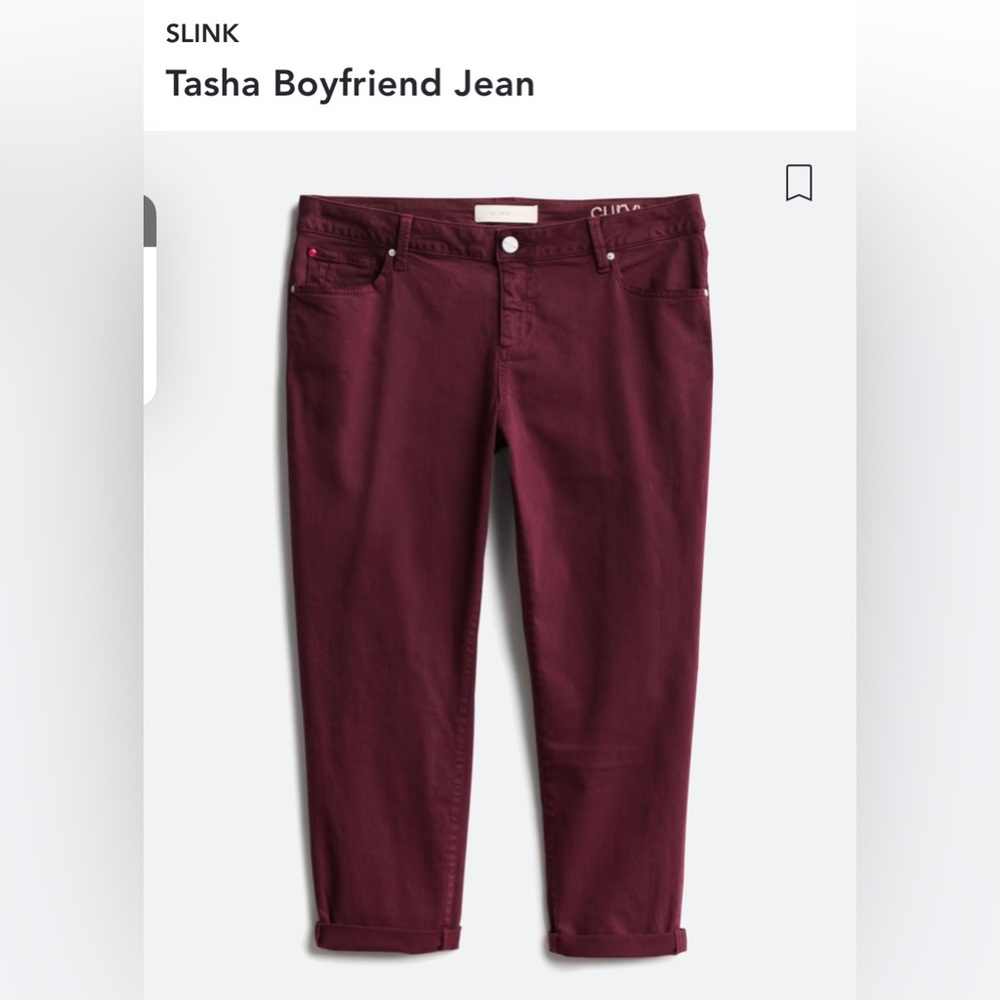 Slink brand Tasha Boyfriend jeans. Burgundy color. 25.5 inner seam 16W